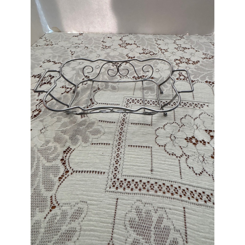 Silver Wire Casserole Dish Holder Scroll Design Metal Trivet Stand with Handles